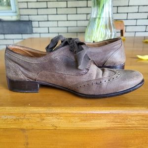 Lanvin distressed brown leather oxfords, size 35.5